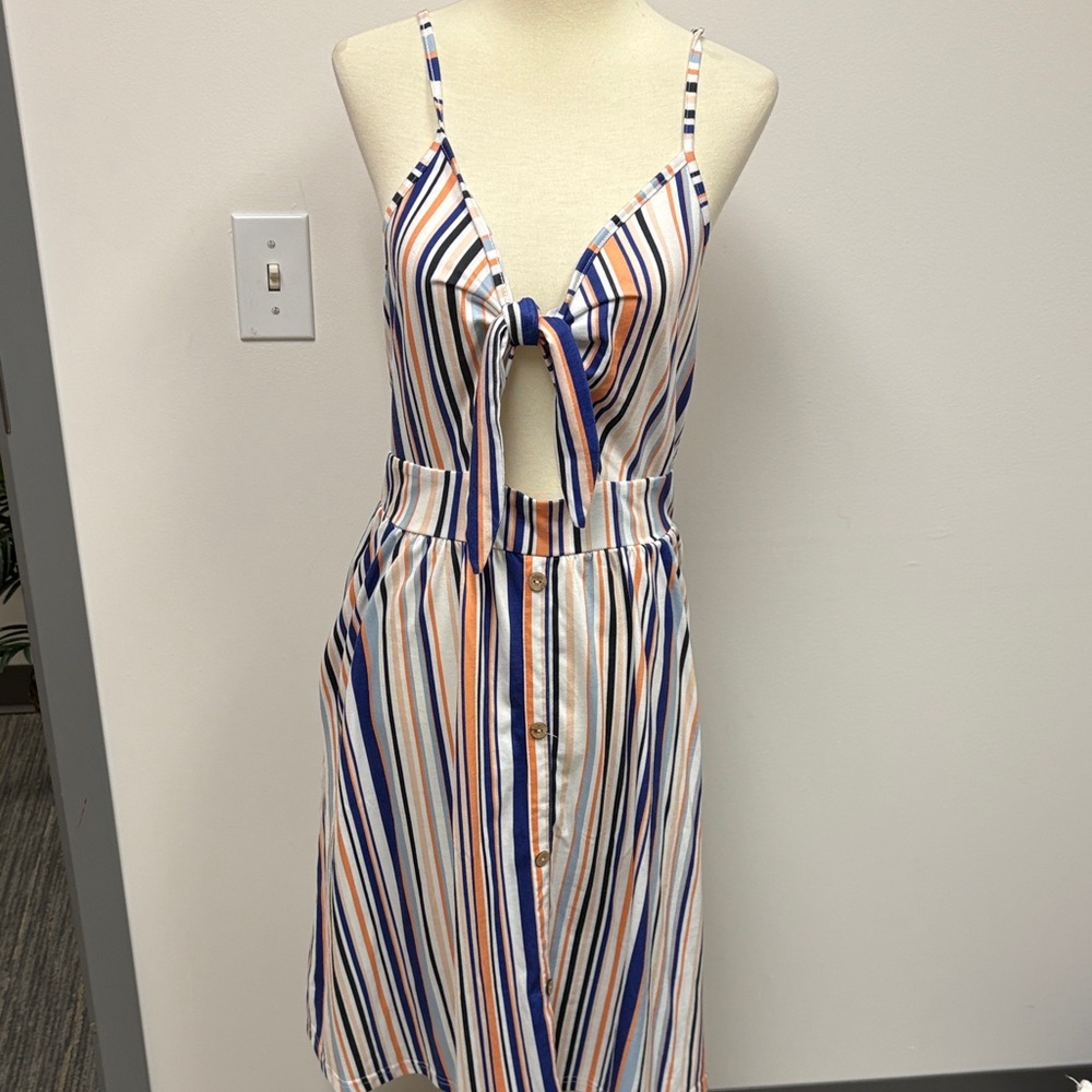 Striped Multi-Color Tie-Front Dress